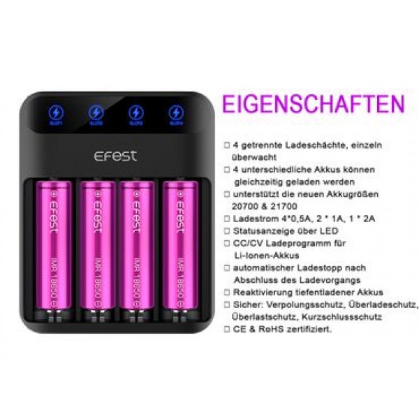 Efest Lush Q4 Li-Ion-Akku-Schnellader mit eingebautem Netzteil